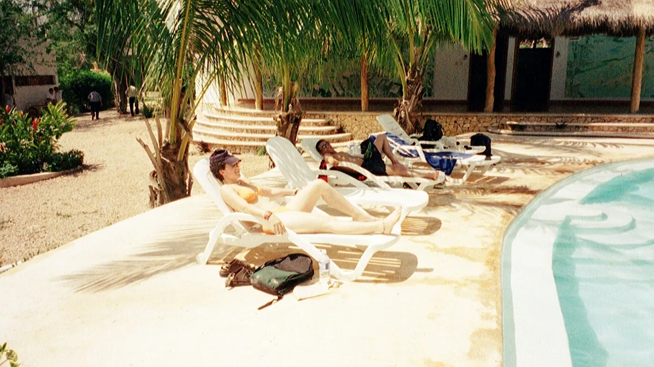 Me and Bonnie at the pool by the ruins where Tosh wetted his wallet