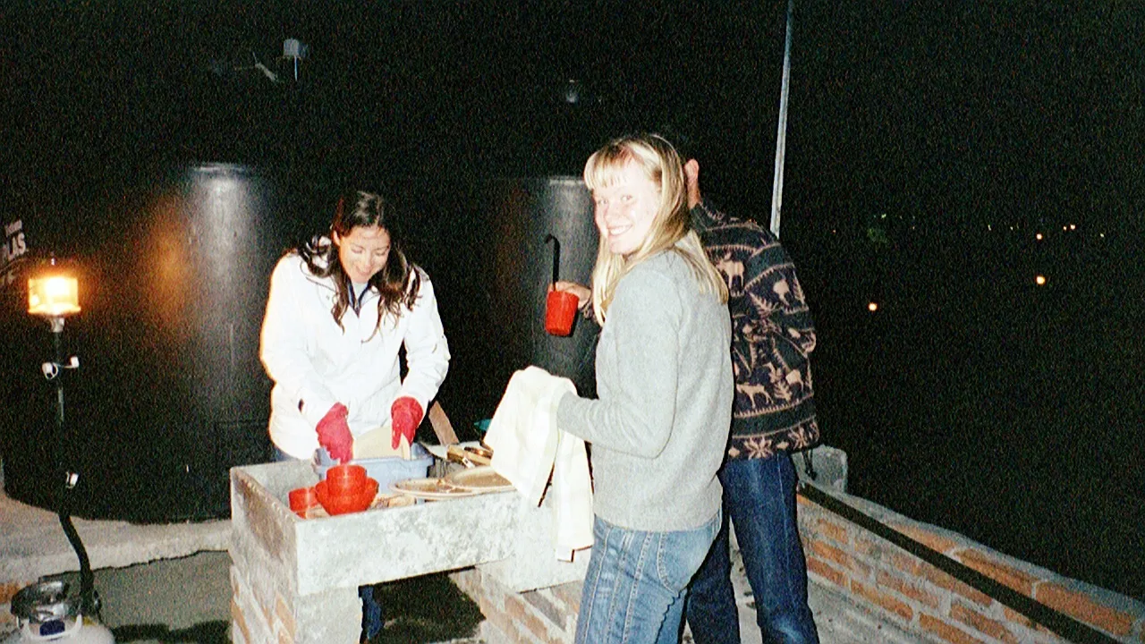Helen and Bonnie seen washing up on the roof