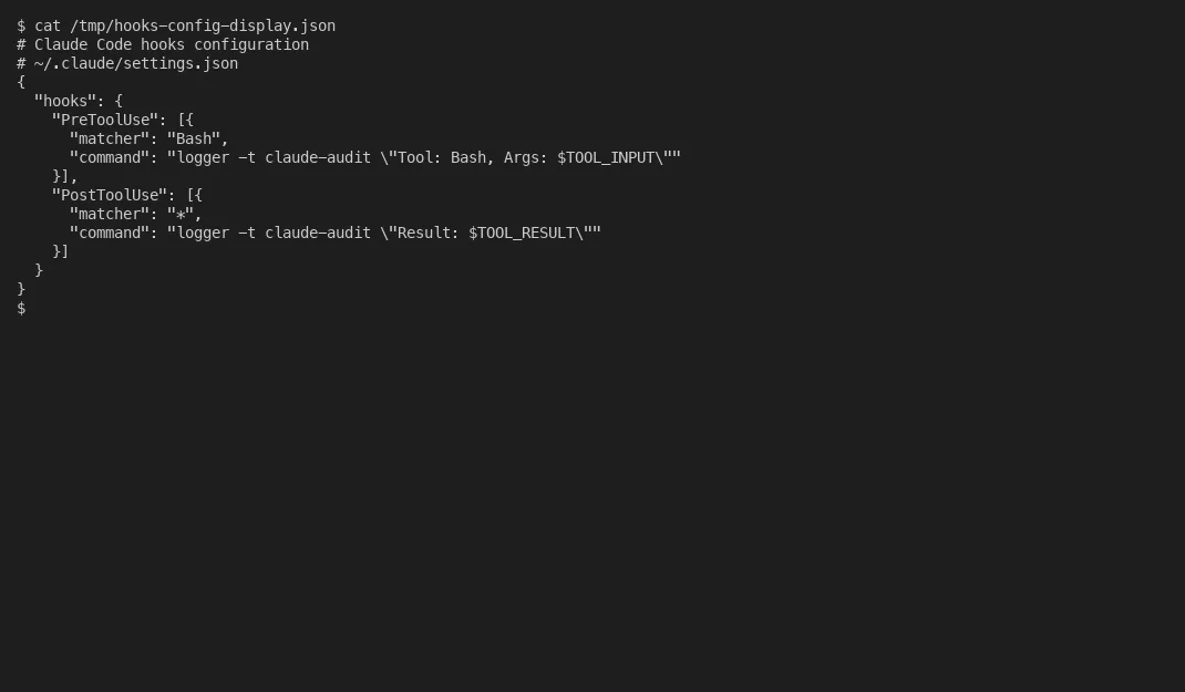 Claude Code hooks configuration for SOC 2 audit logging