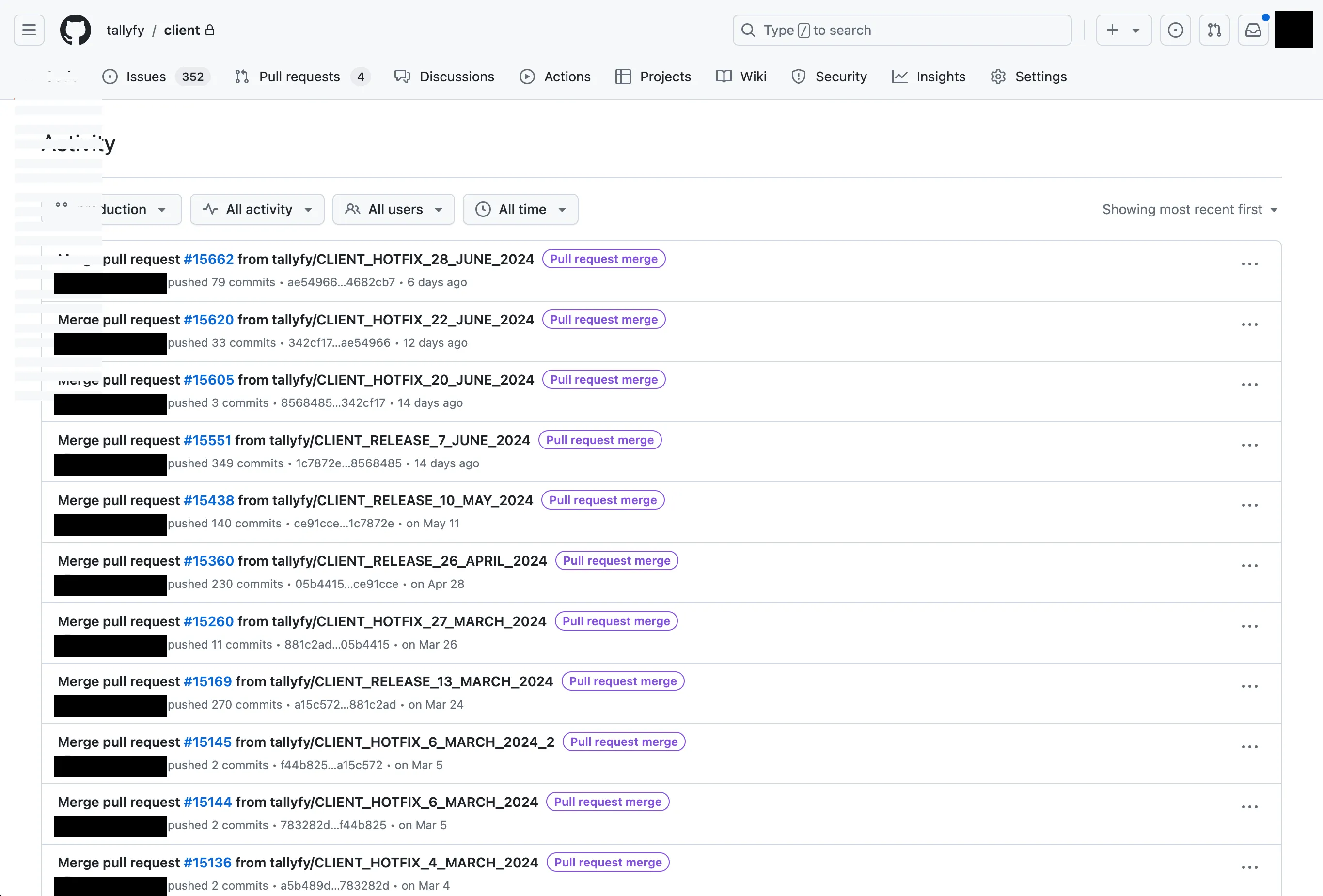 Real GitHub change management evidence showing production merges