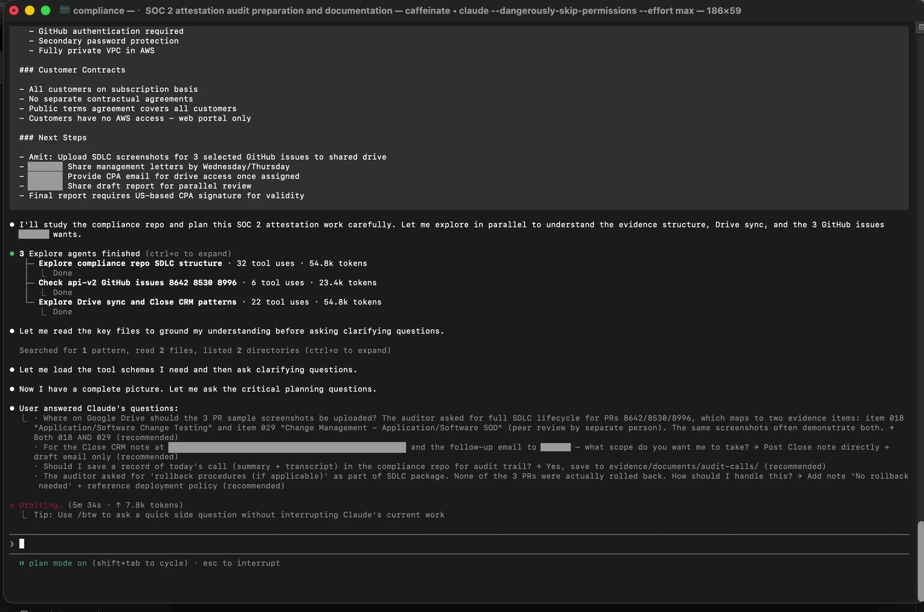 Claude Code in plan mode with three parallel Explore agents dispatched before any action is taken