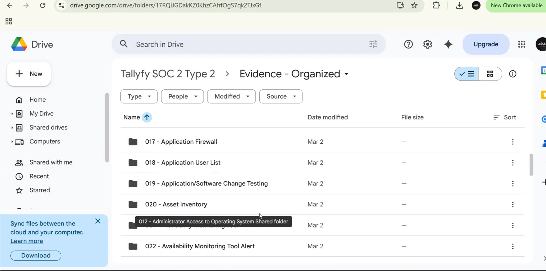 Evidence - Organized folder showing the target item 019 Application Software Change Testing