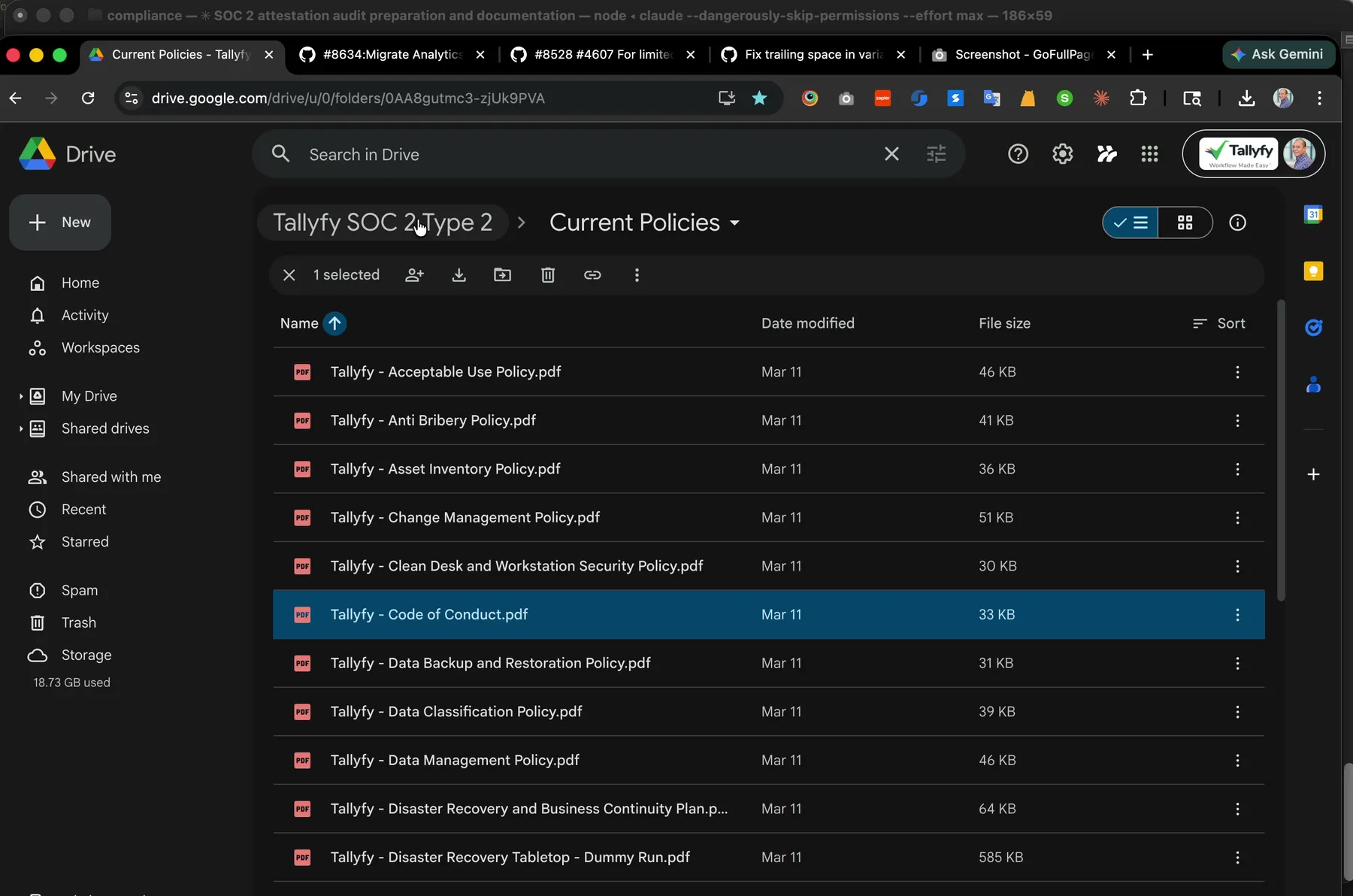 Close-up of policy PDF files showing consistent naming and revision dates