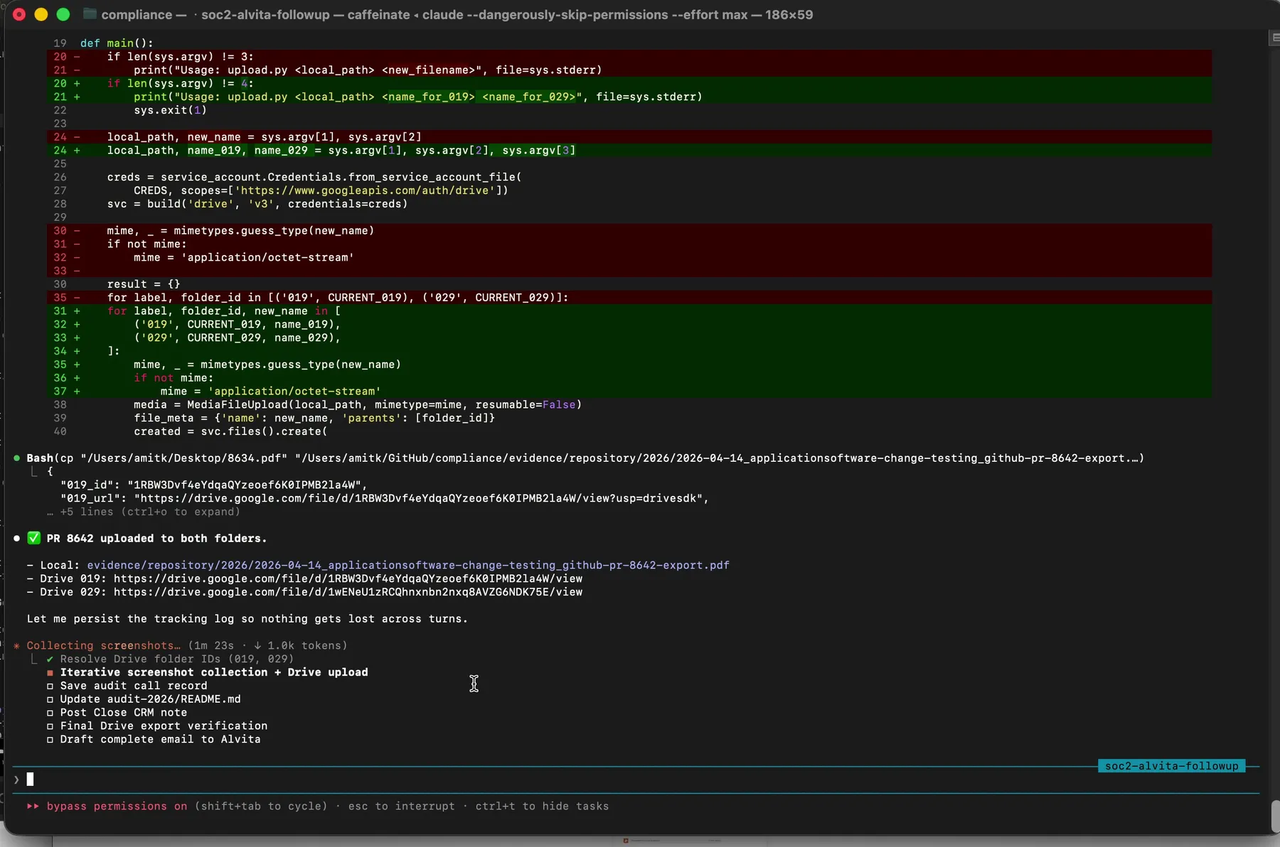 PR 8642 successfully uploaded, Drive URLs and file IDs returned and logged