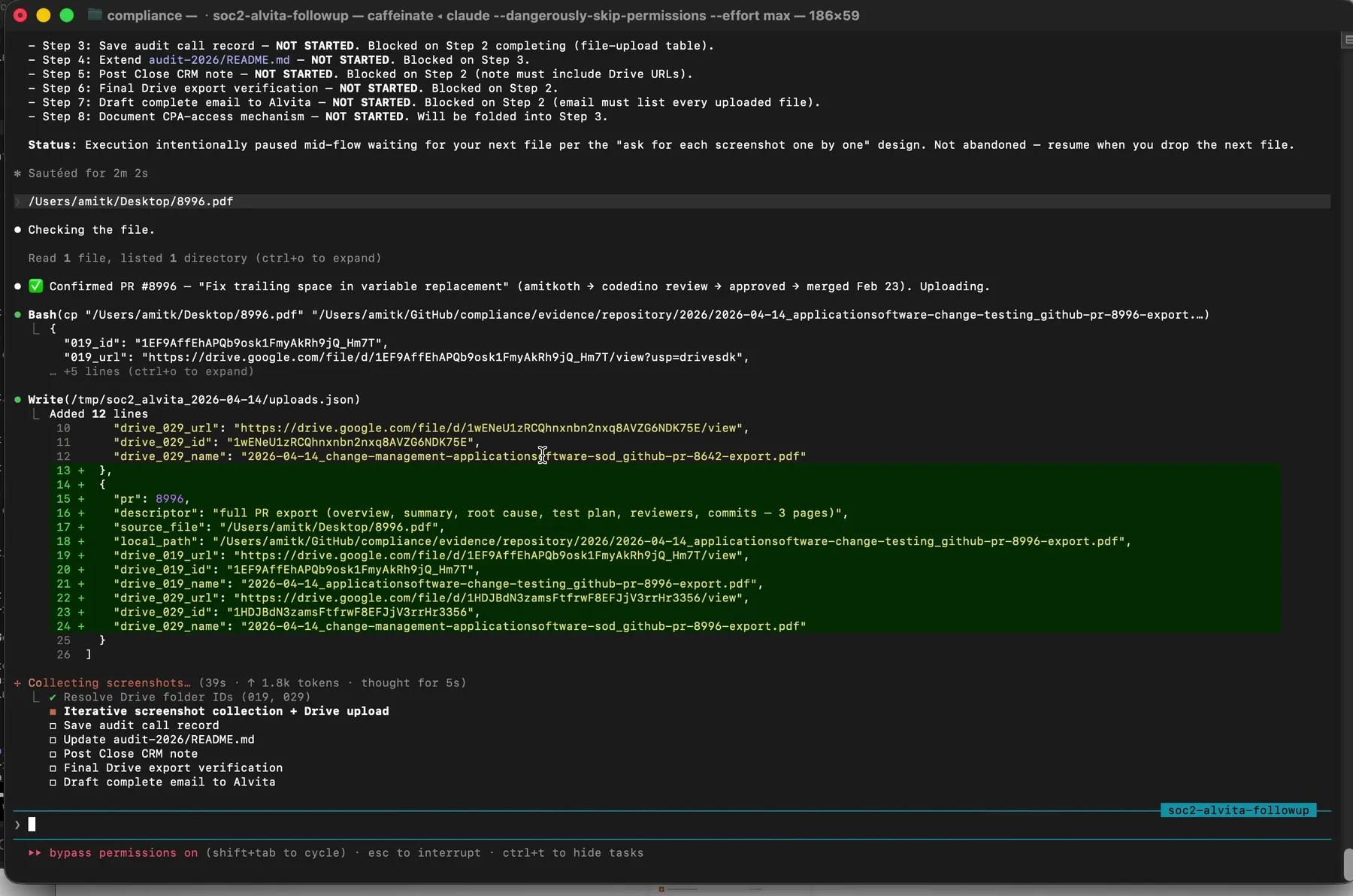 JSON manifest recording every upload with Drive file IDs, folder IDs, and local paths
