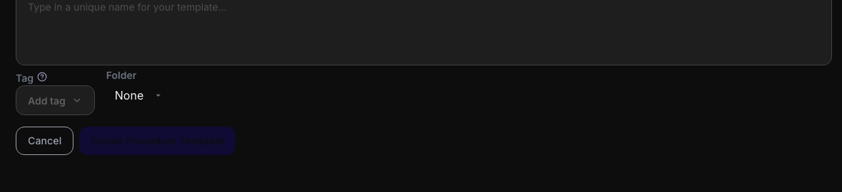 A dark mode form where the Cancel button is readable but the navy primary button label is almost invisible