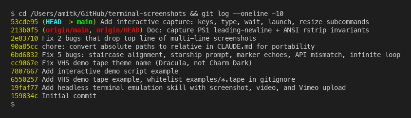 Version-controlled commit history in a git repository that Claude Code works in